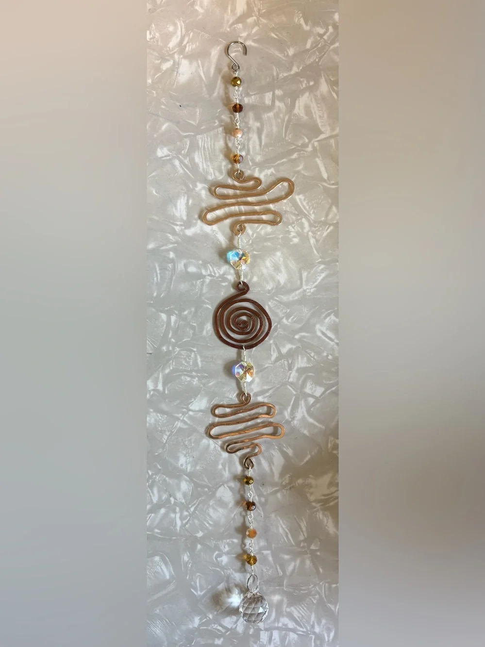 Copper Spiral Crystal Beaded Suncatcher Hanging - Copper Browns
